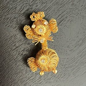Vintage Gold Tone Wire Work Bobble Head Poodle Brooch